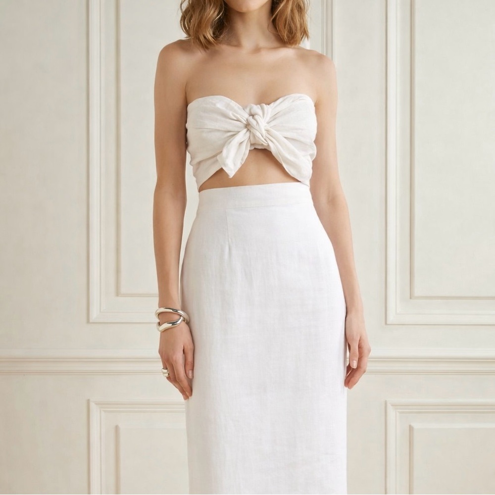 POSSE linen white Emma skirt & matching white linen tie top.